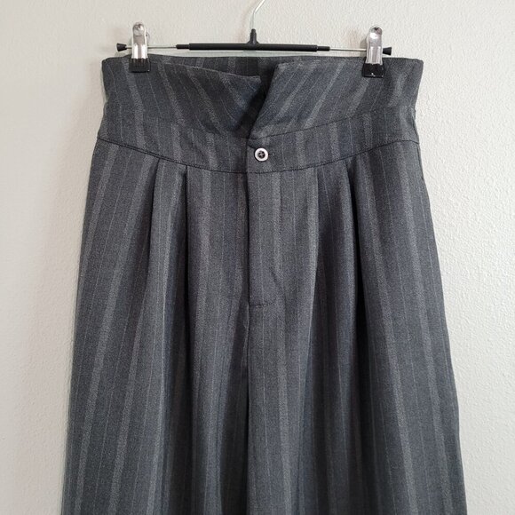 Cider Fold Over High Rise Wide Leg Striped Trousers / Pants with Pockets - Picture 5 of 11